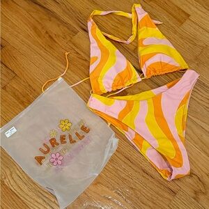 Aurelle Swim Set - Pink and Orange Size Medium
